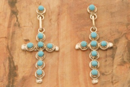 Genuine Sleeping Beauty Turquoise Sterling Silver Cross Earrings